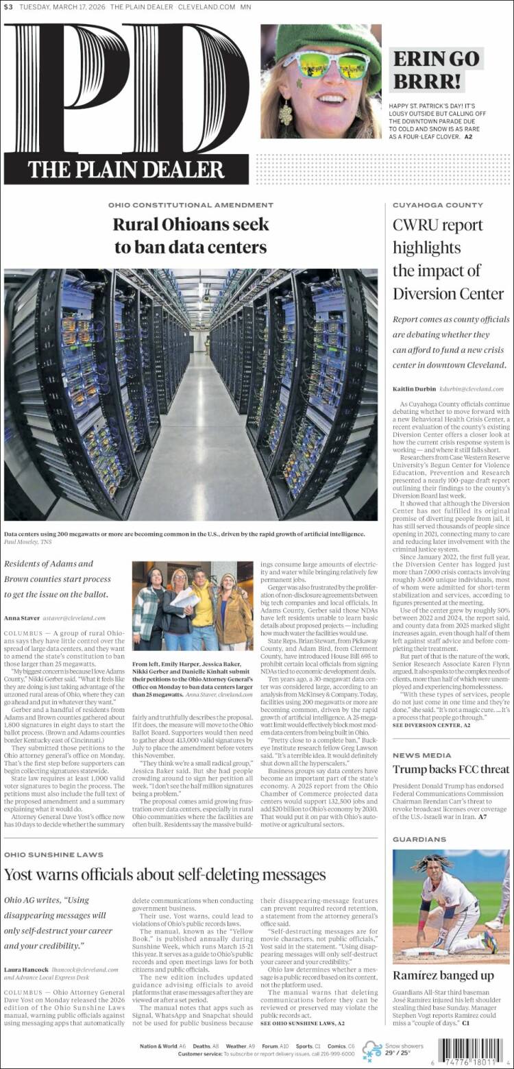 Portada de The Plain Dealer (USA)