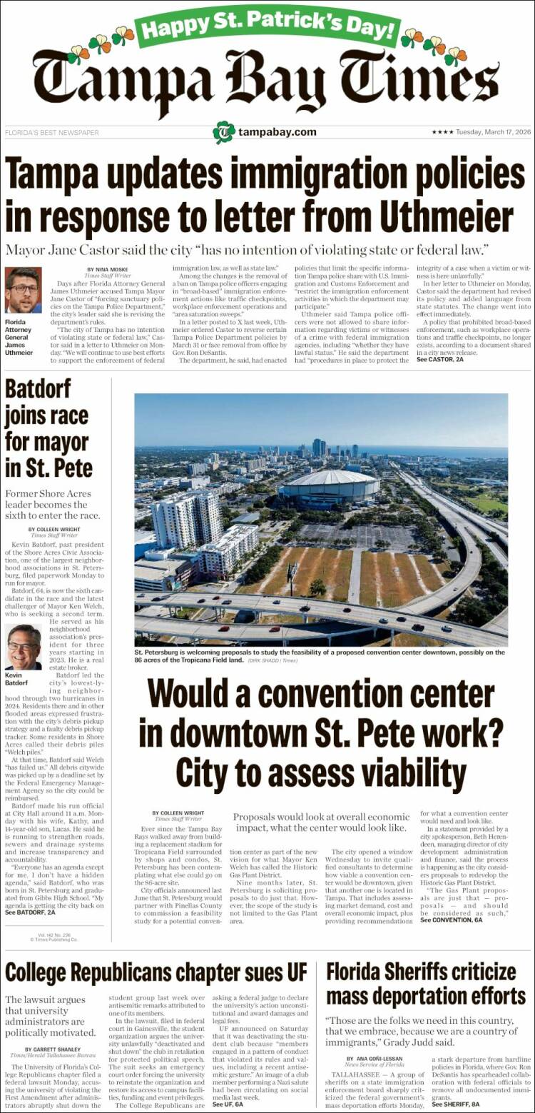 Portada de Tampa Bay Times (USA)