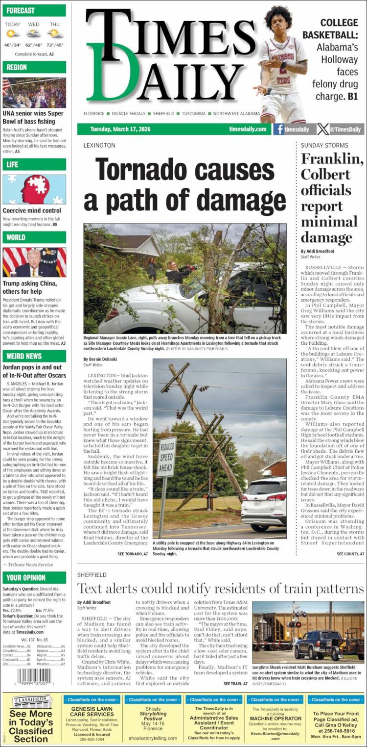 Portada de Times Daily (USA)