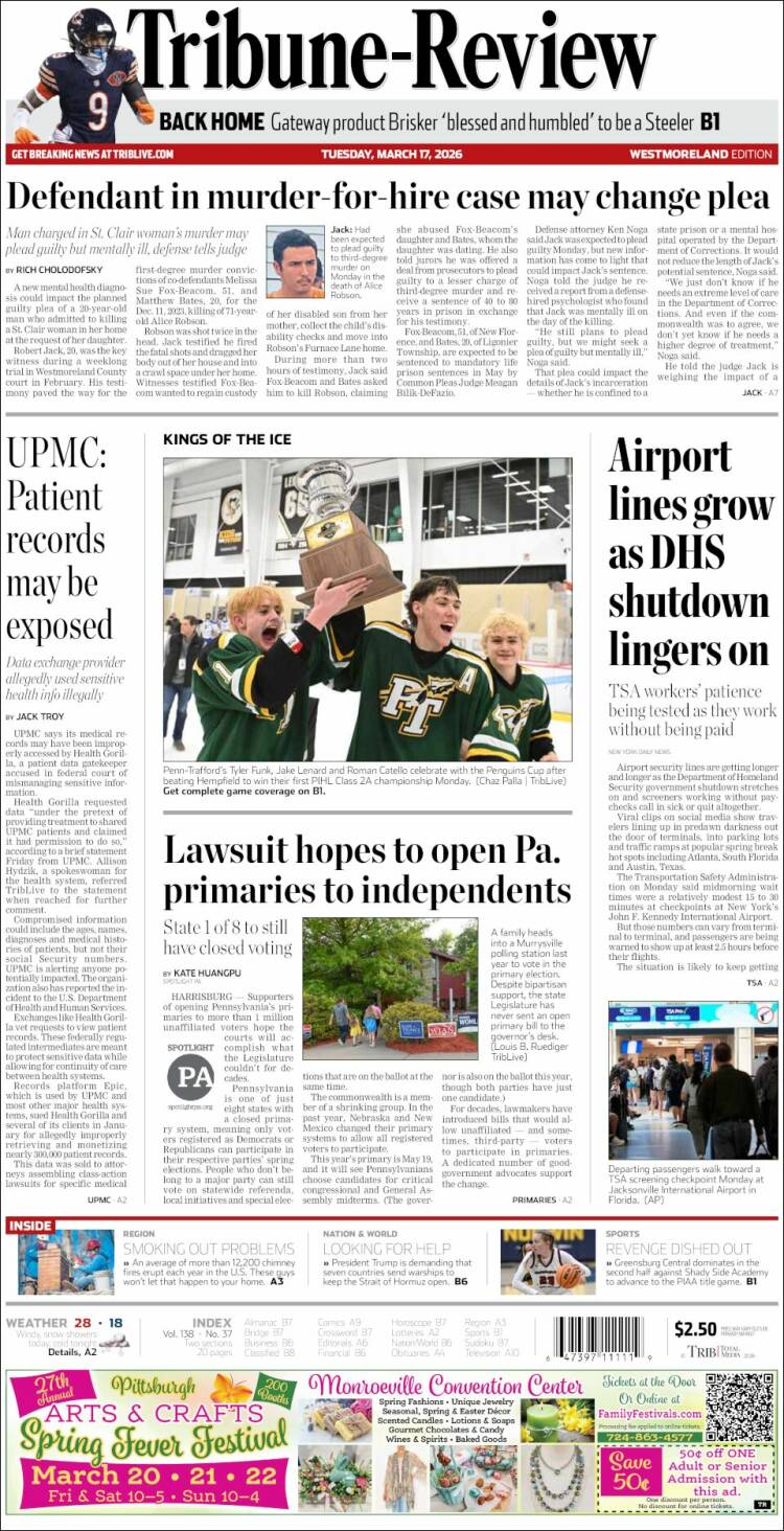 Portada de Tribune-Review (USA)