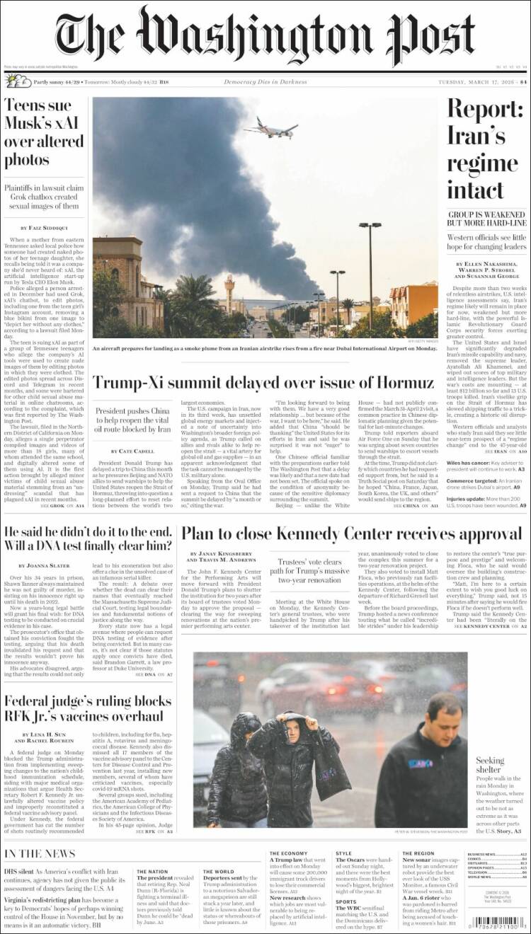 Portada de The Washington Post (USA)