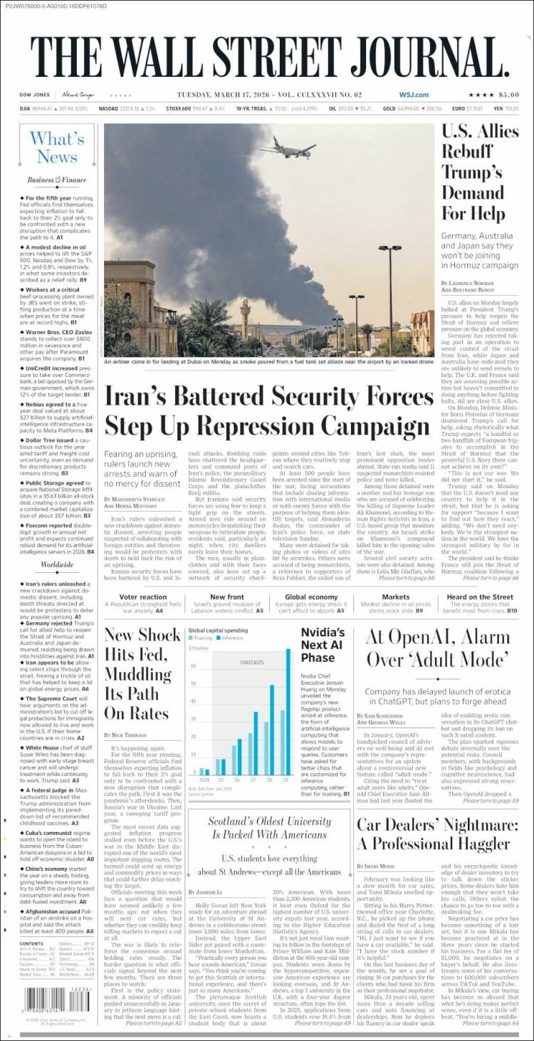 Portada de Wall Street Journal (USA)