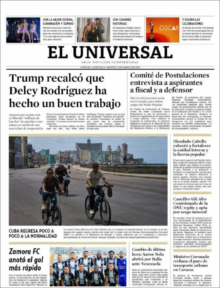 Portada de Universal (Venezuela)