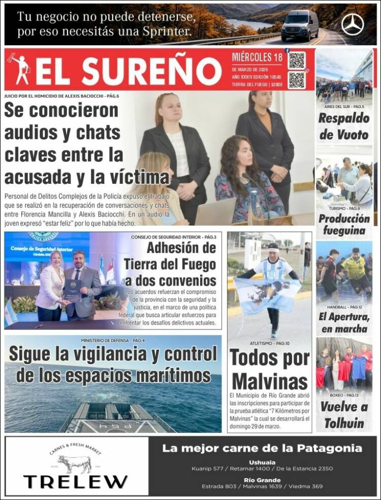Portada de Diario El Sureño (Argentina)