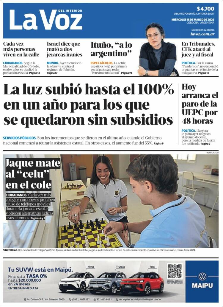 Portada de La Voz del Interior (Argentina)
