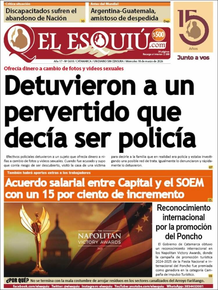 Portada de El Esquiu (Argentina)