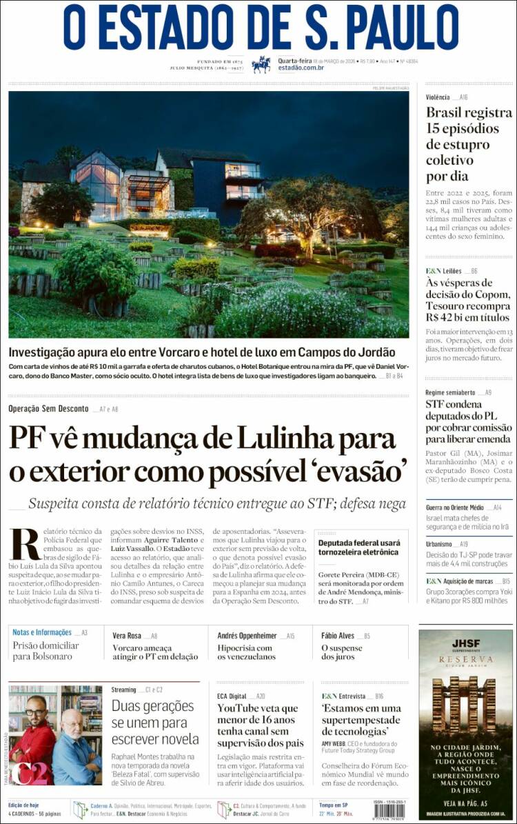 Portada de O Estado de São Paulo (Brasil)