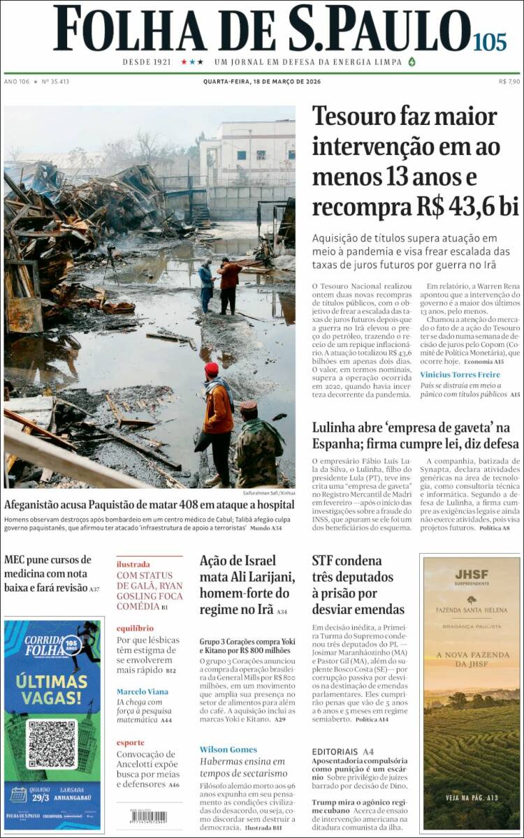 Portada de Folha de São Paulo (Brasil)