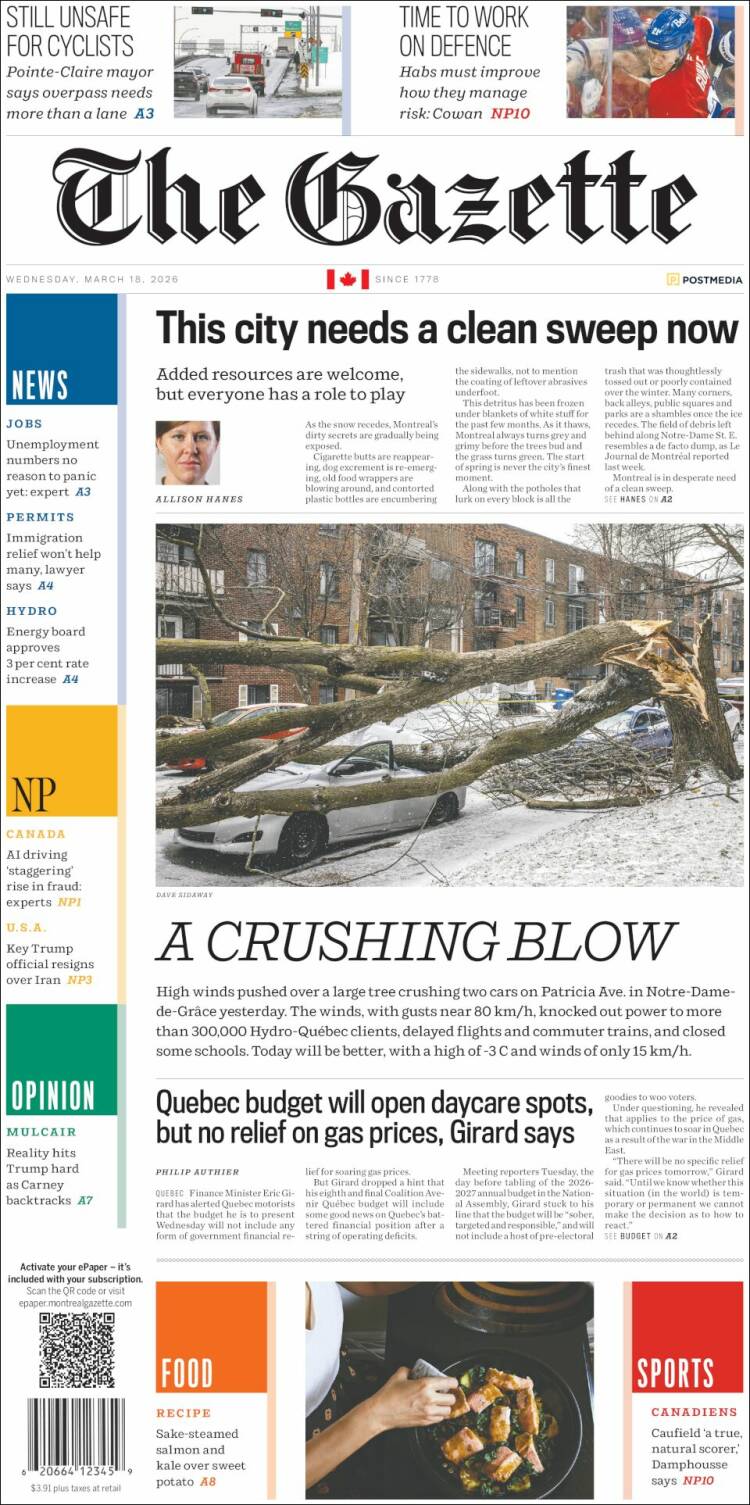 Portada de The Gazette (Canada)