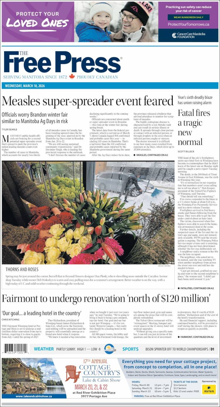 Portada de Winnipeg Free Press (Canad&aacute;)