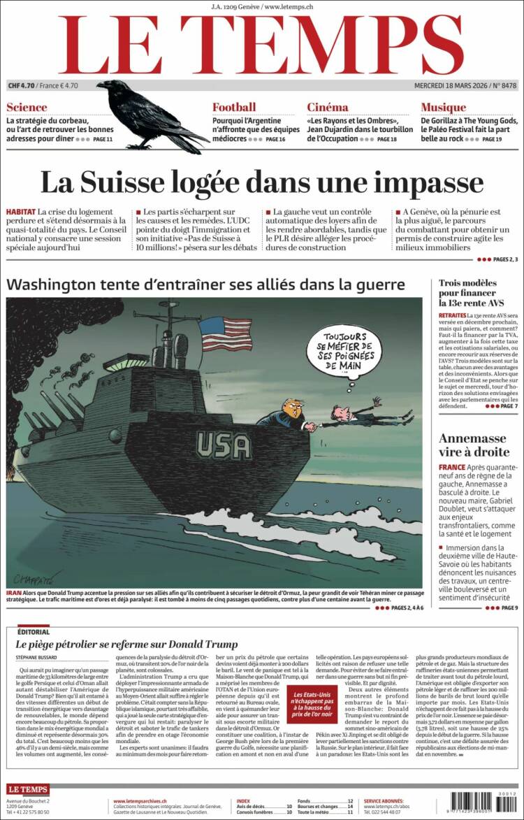 Portada de Le Matin (Suiza)