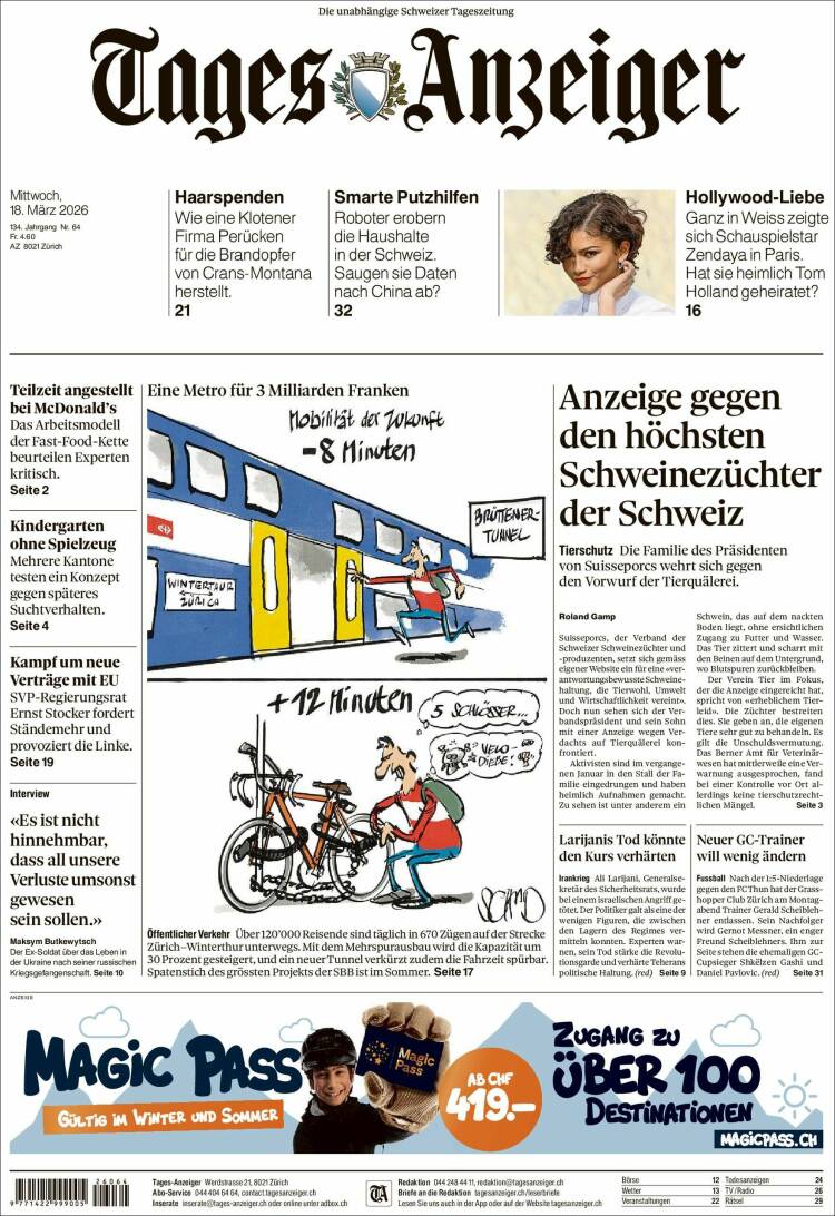 Portada de Tages-Anzeiger (Suiza)
