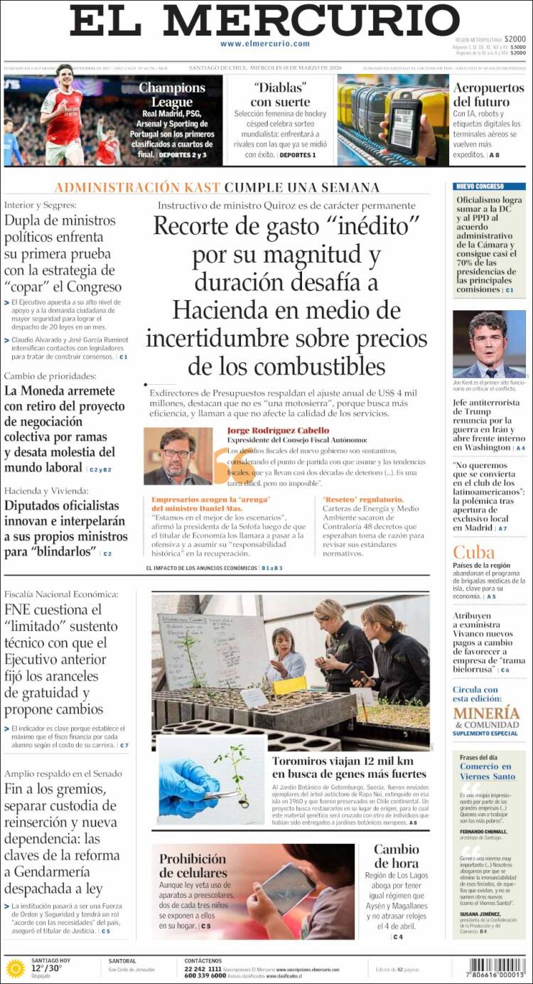 Portada de El Mercurio (Chile)