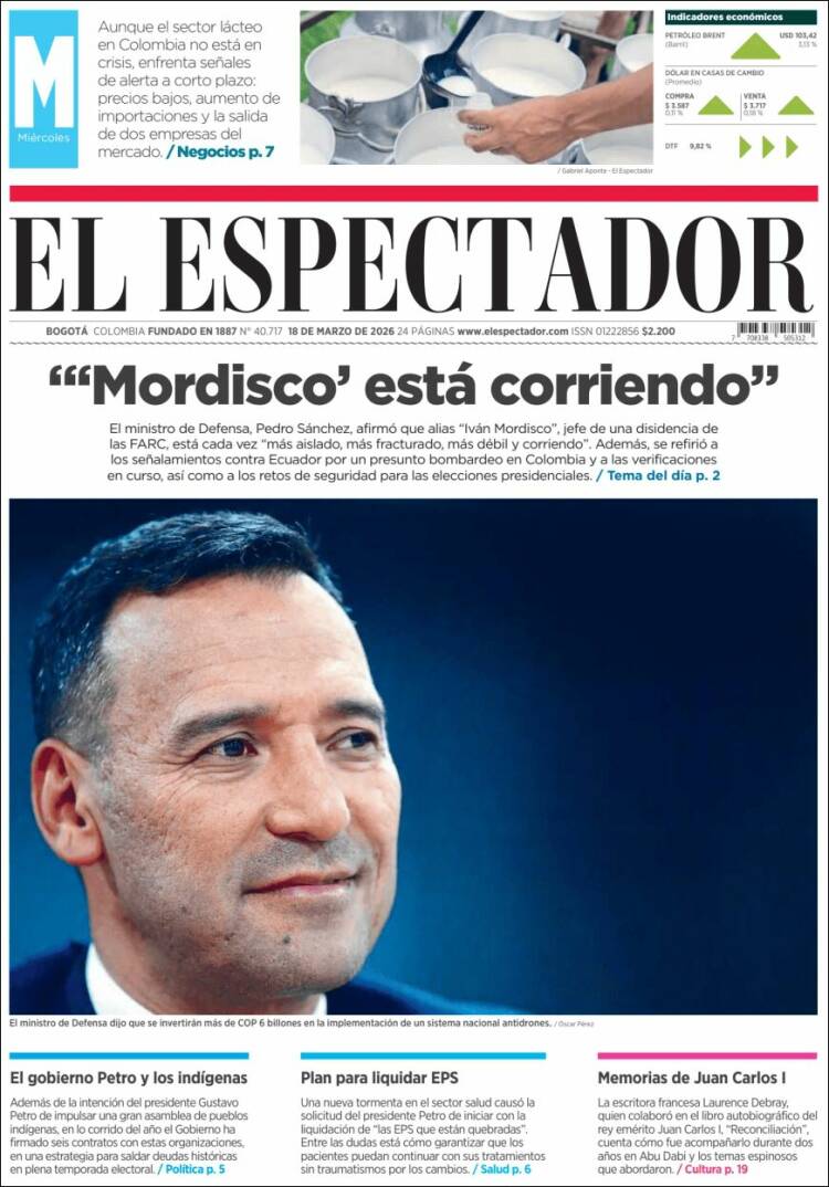 Portada de El Espectador (Colombia)