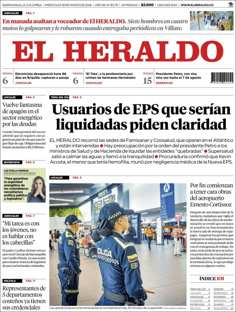 Portada de El Heraldo (Colombia)