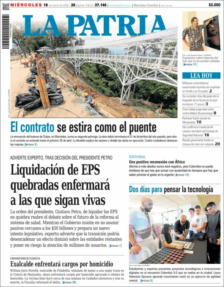 Portada de La Patria (Colombia)