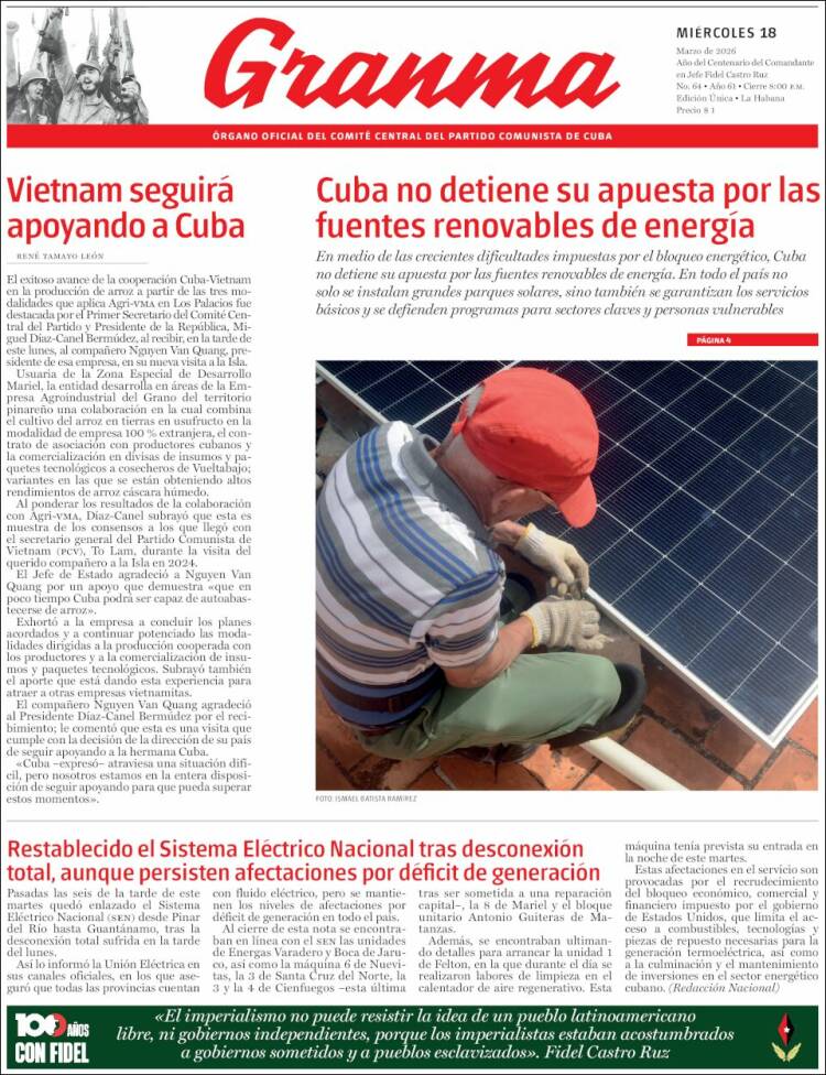 Portada de Granma (Cuba)