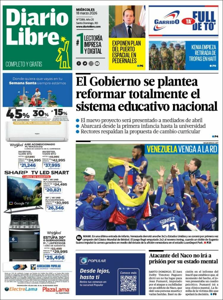 Portada de Diario Libre (R. Dominicana)