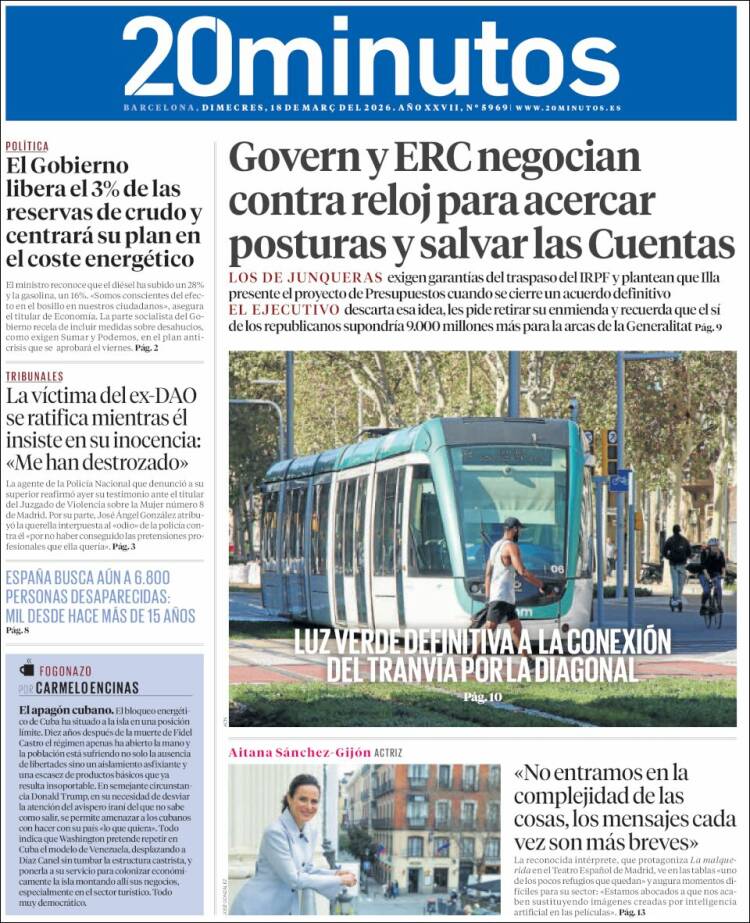 Portada de 20 Minutos - Barcelona (Espa&ntilde;a)