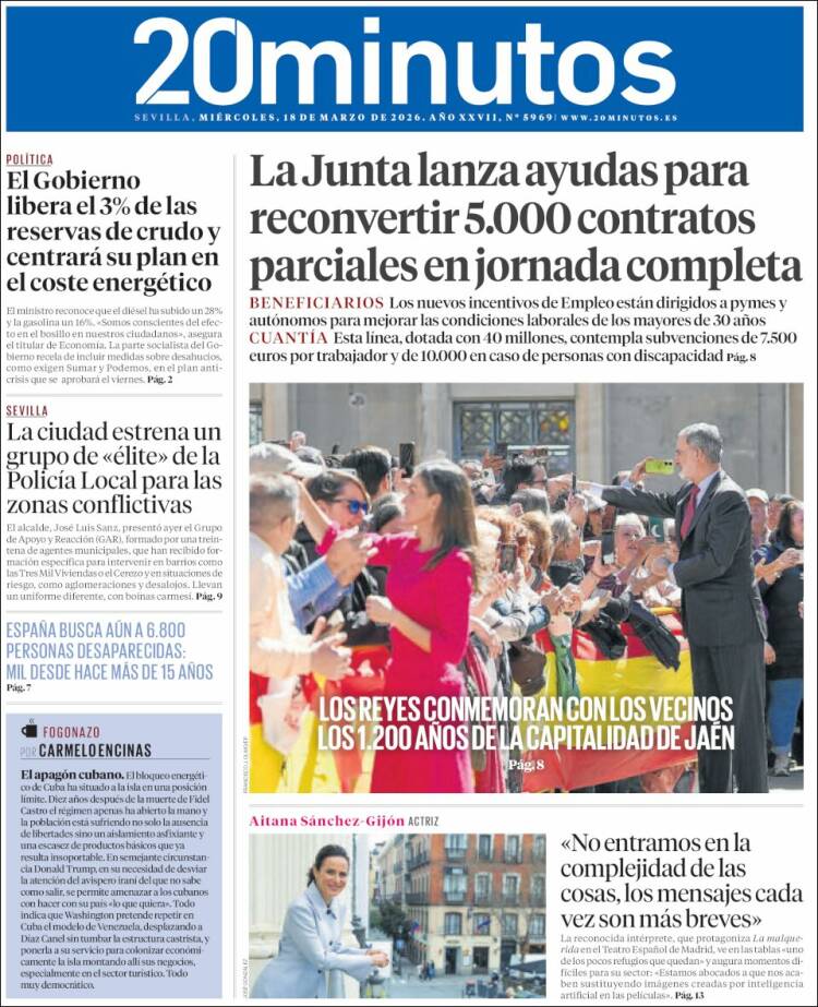 Portada de 20 Minutos - Sevilla (Spain)