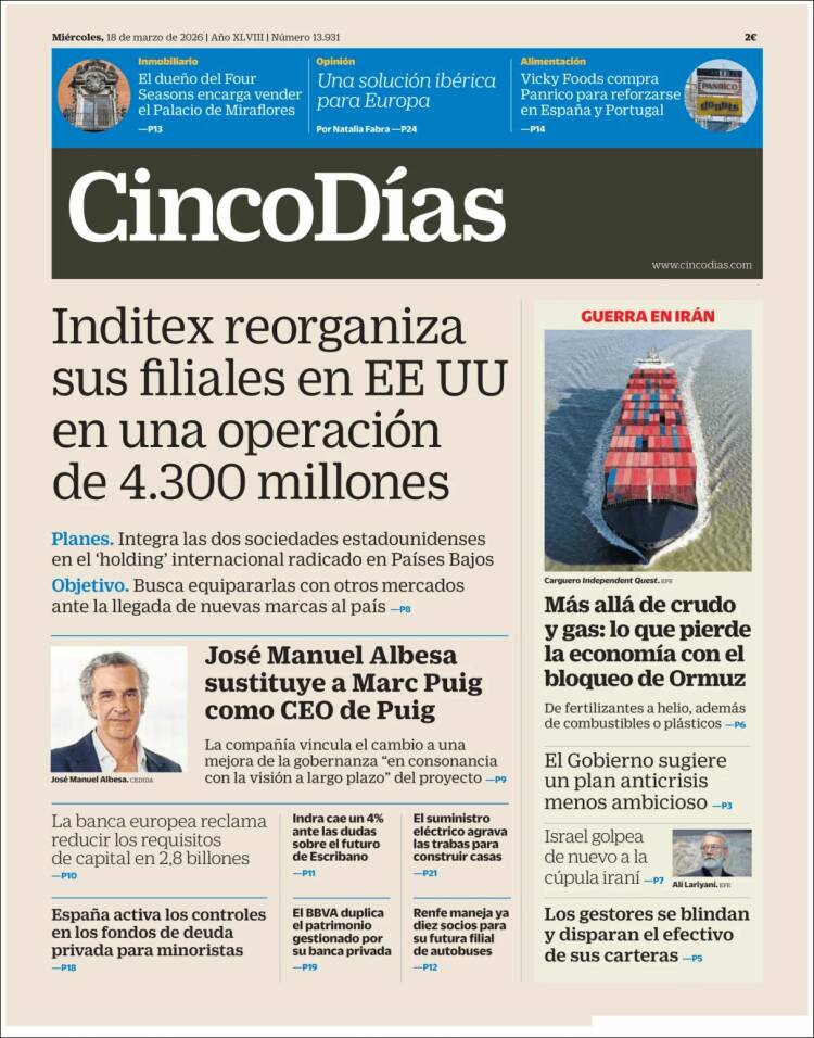 Portada de Cinco Días (Espa&ntilde;a)