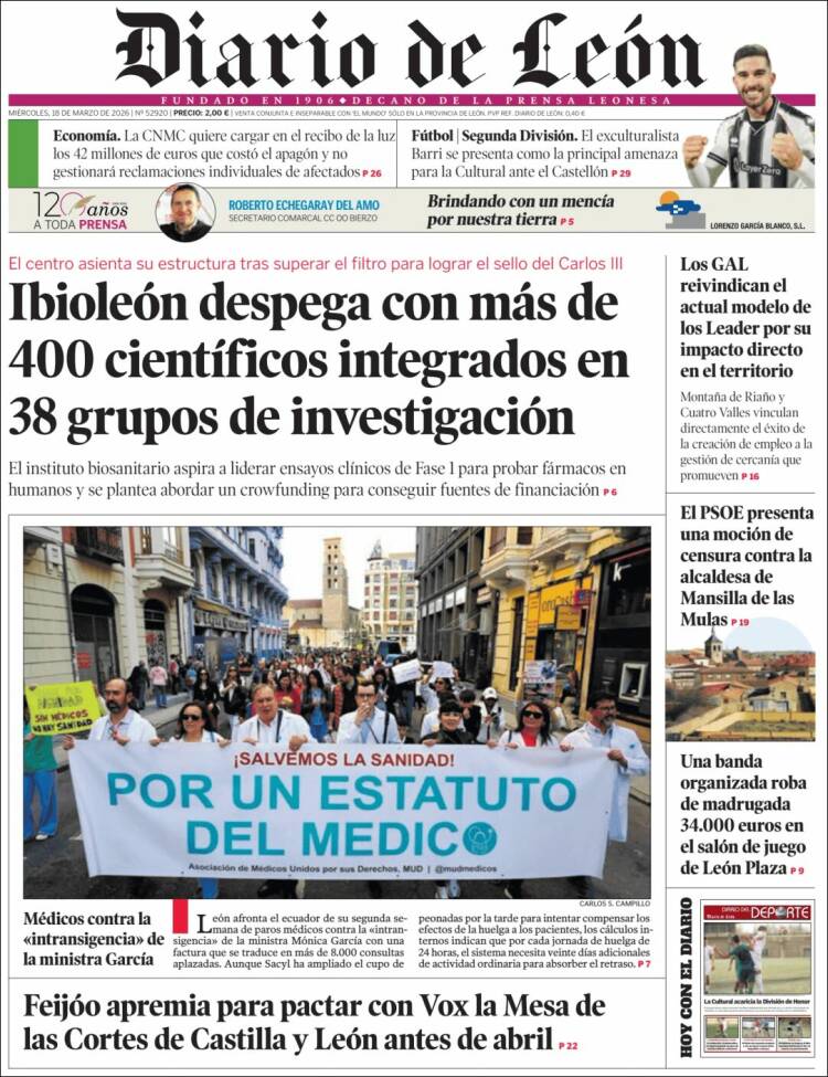 Portada de Diario de León (Espa&ntilde;a)