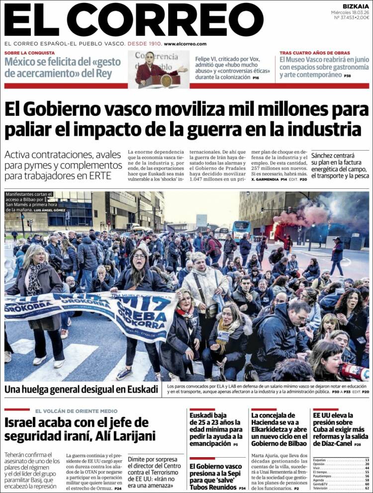 Portada de El Correo (Espa&ntilde;a)