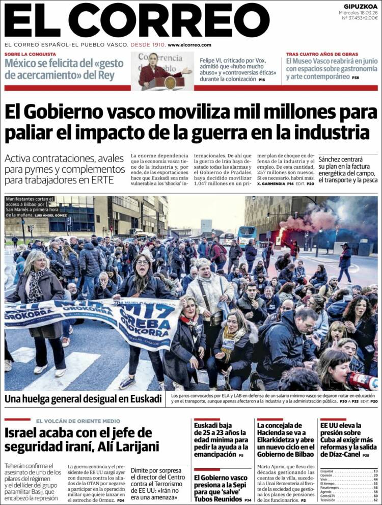 Portada de El Correo - Guipuzcoa (Espa&ntilde;a)