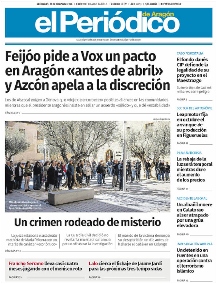 Portada de El Periódico de Aragón (Espa&ntilde;a)