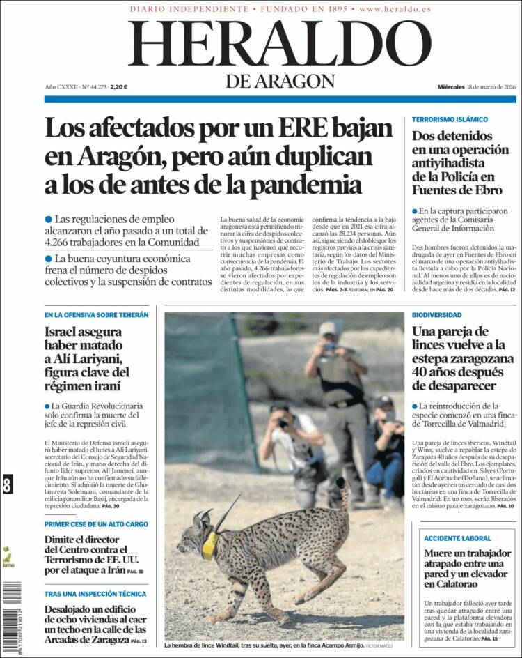 Portada de Heraldo de Aragón (Espa&ntilde;a)