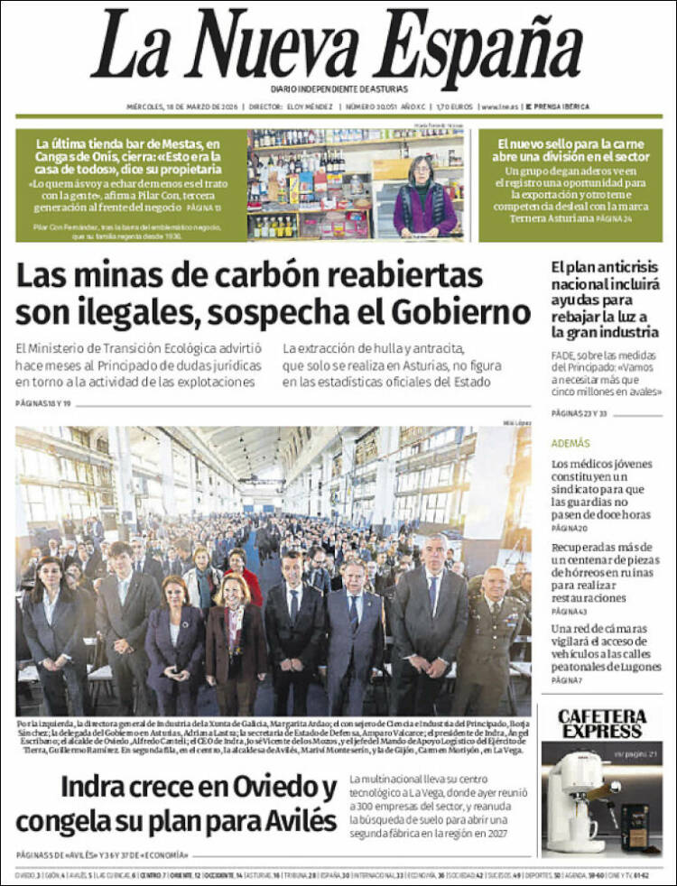 Portada de La Nueva España (Espa&ntilde;a)