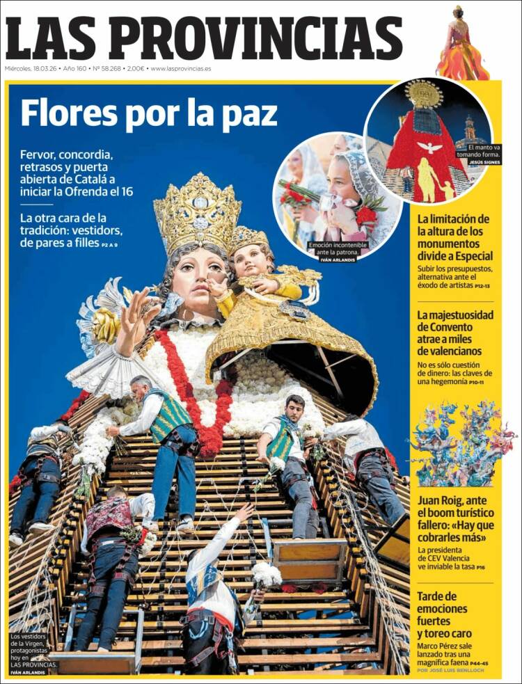 Portada de Las Provincias (Espa&ntilde;a)