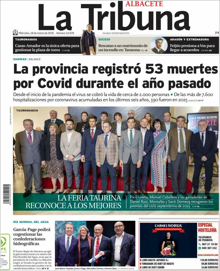 Portada de La Tribuna de Albacete (Espa&ntilde;a)