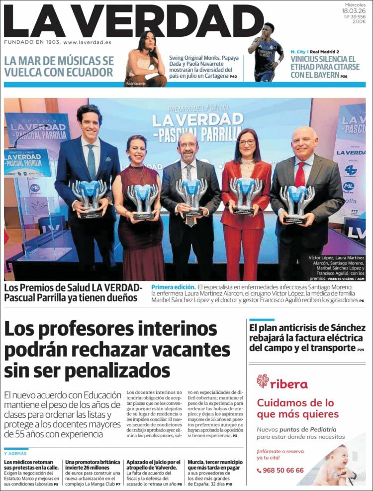 Portada de La Verdad de Murcia (Espa&ntilde;a)