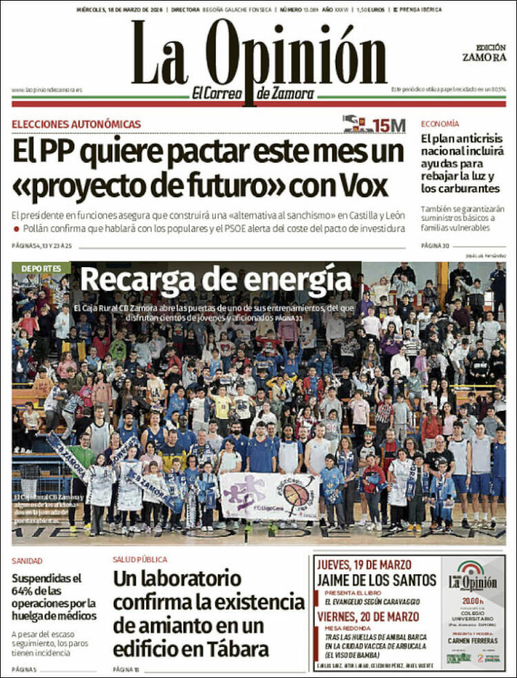 Portada de La Opinión - El Correo de Zamora (Espa&ntilde;a)