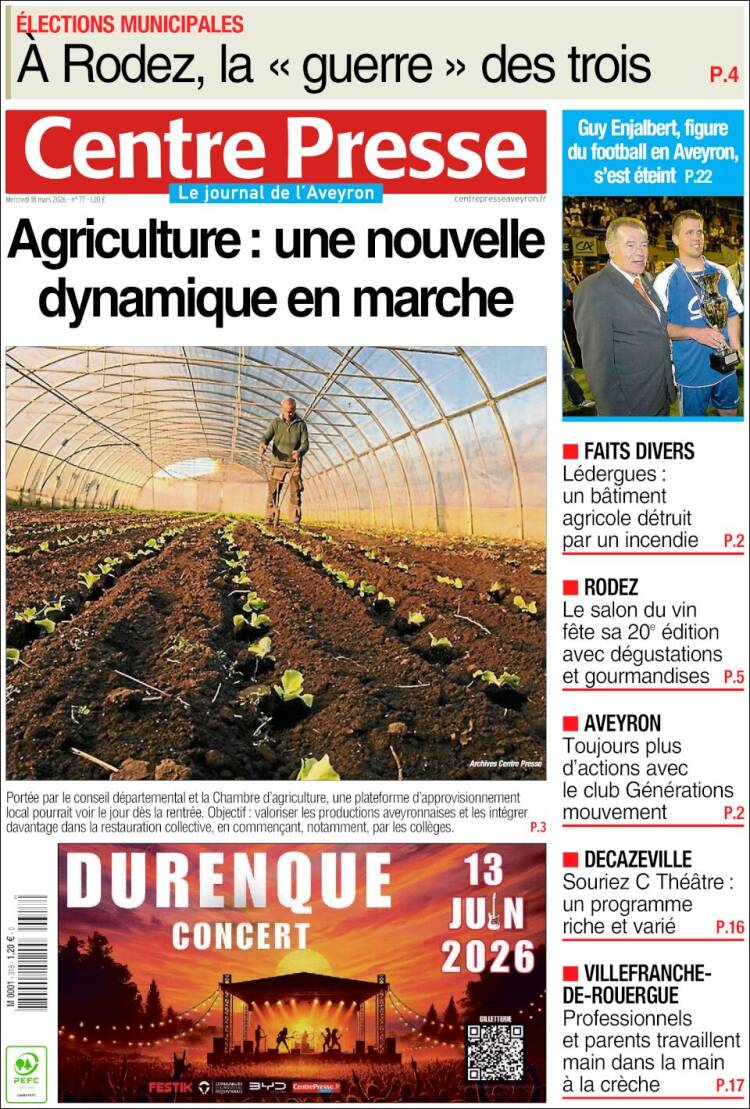 Portada de Centre Presse (Francia)