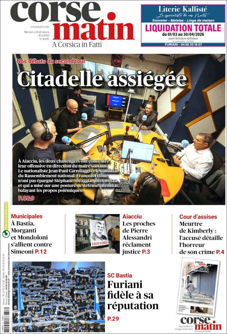Portada de Corse-Matin (Francia)