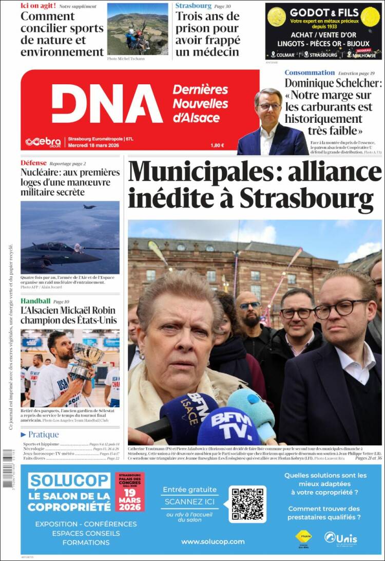 Portada de Les Dernières Nouvelles d'Alsace (Francia)