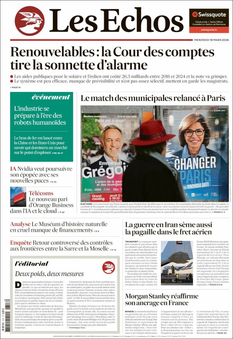 Portada de Les Echos (Francia)