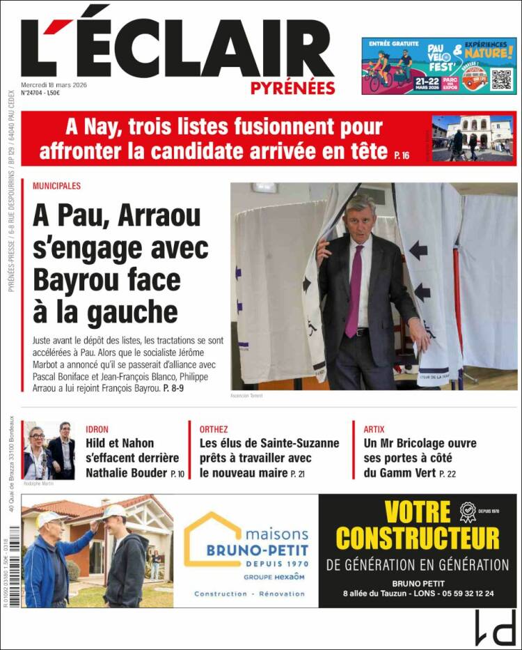 Portada de L'Eclair des Pyrénées (Francia)