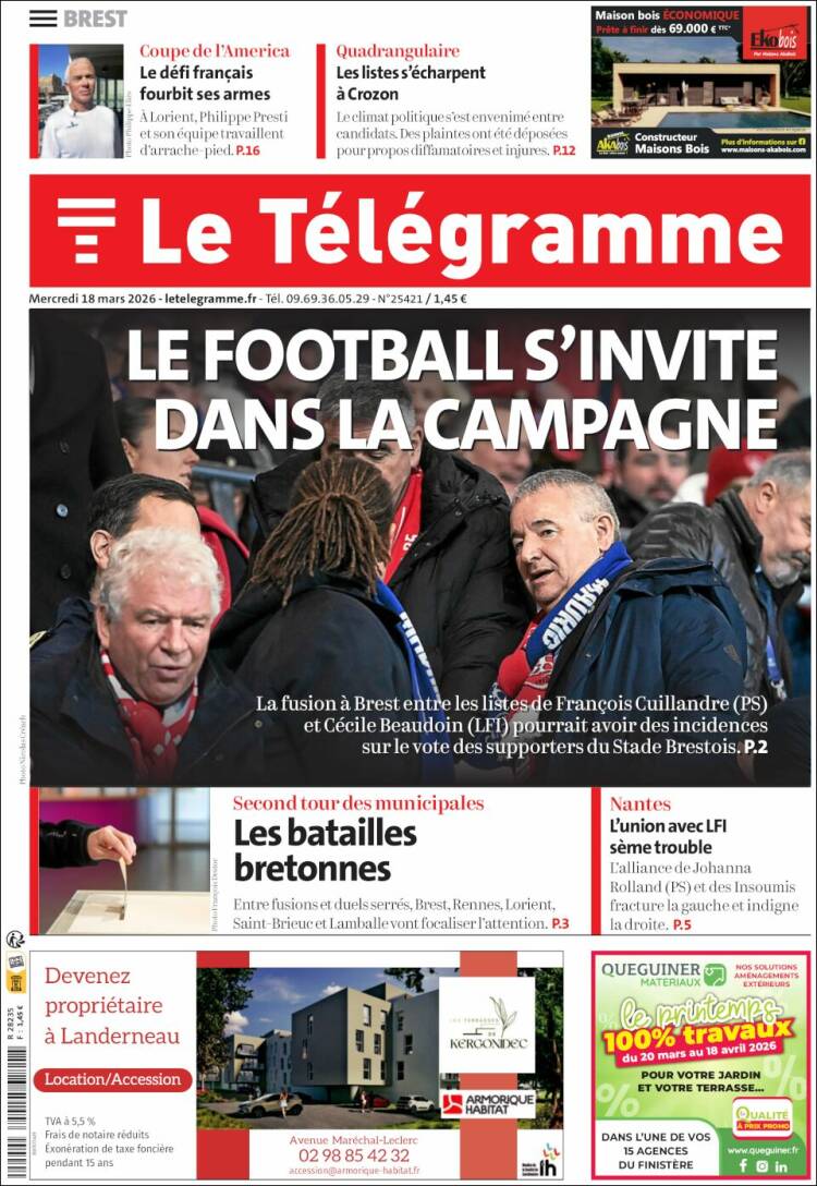 Portada de Télégramme (Francia)