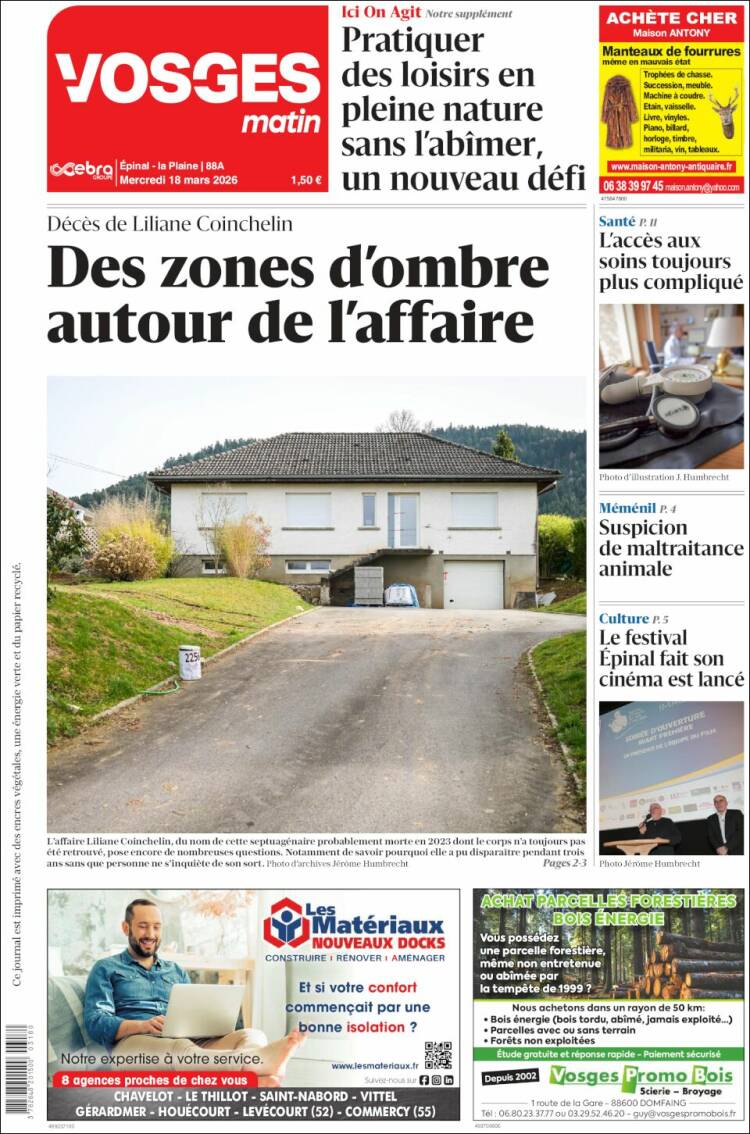 Portada de Vosges Matin (Francia)