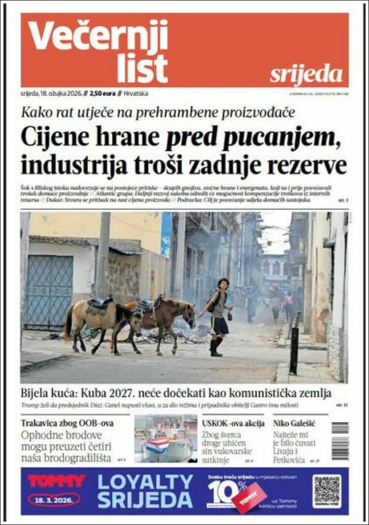 Portada de Večernji (Croacia)