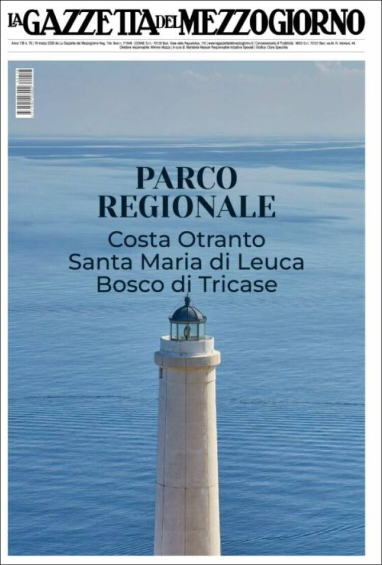 Portada de La Gazzetta del Mezzogiorno (Italia)