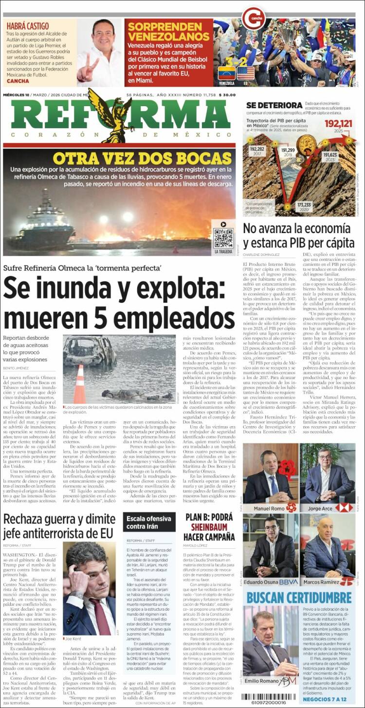 Portada de Reforma (M&eacute;xico)