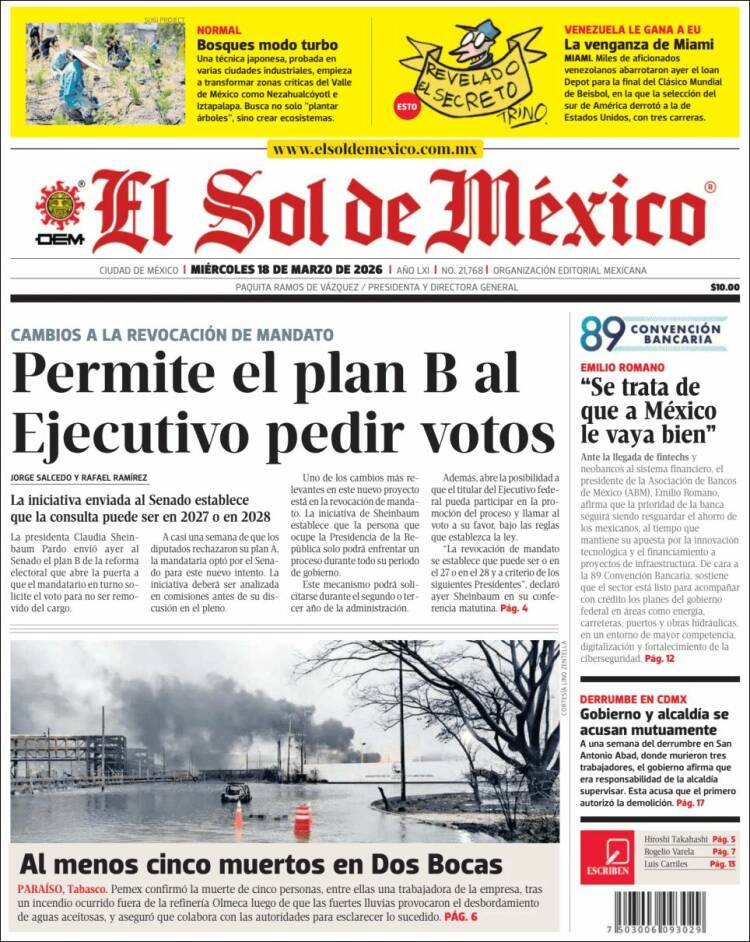 Portada de El Sol de México (M&eacute;xico)
