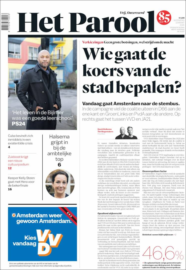 Portada de Het Parool (Pa&iacute;ses Bajos)