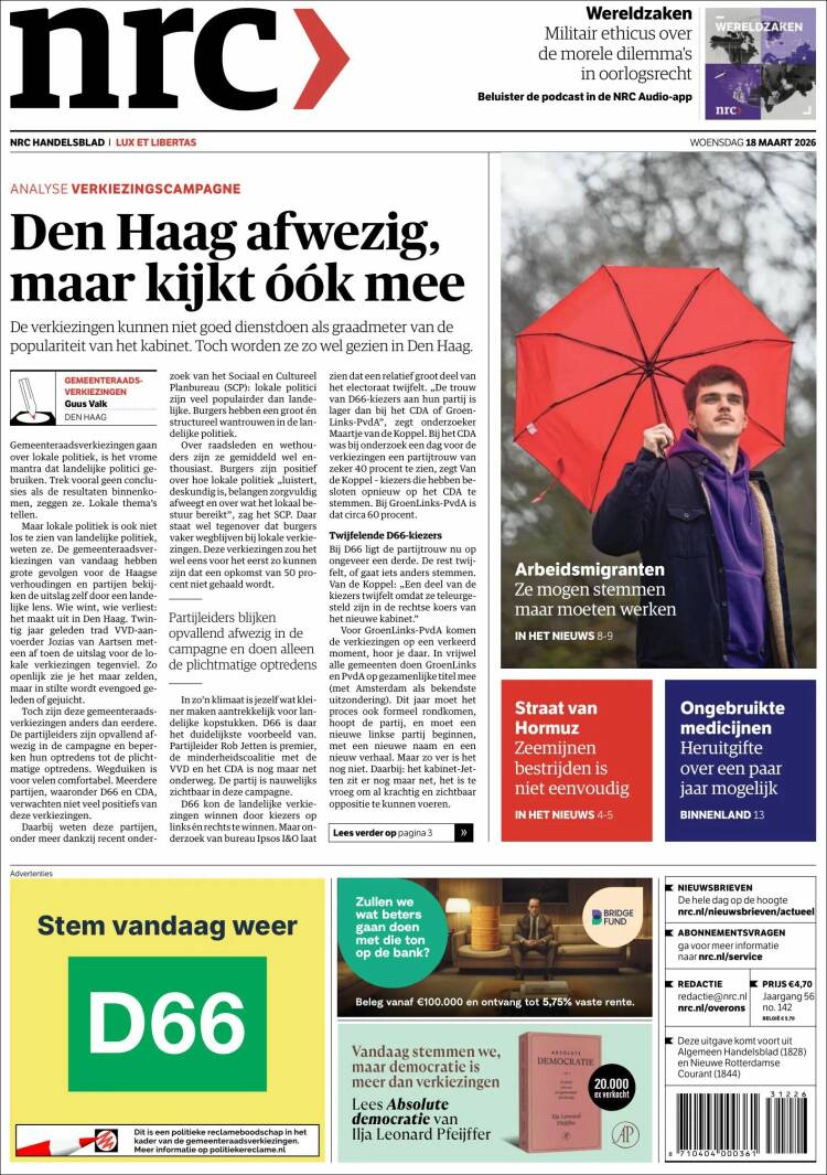 Portada de NRC Handelsblad (Pa&iacute;ses Bajos)