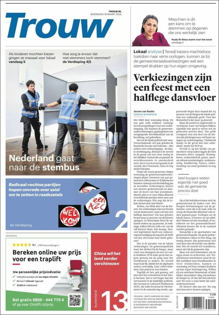 Portada de Trouw (Pa&iacute;ses Bajos)