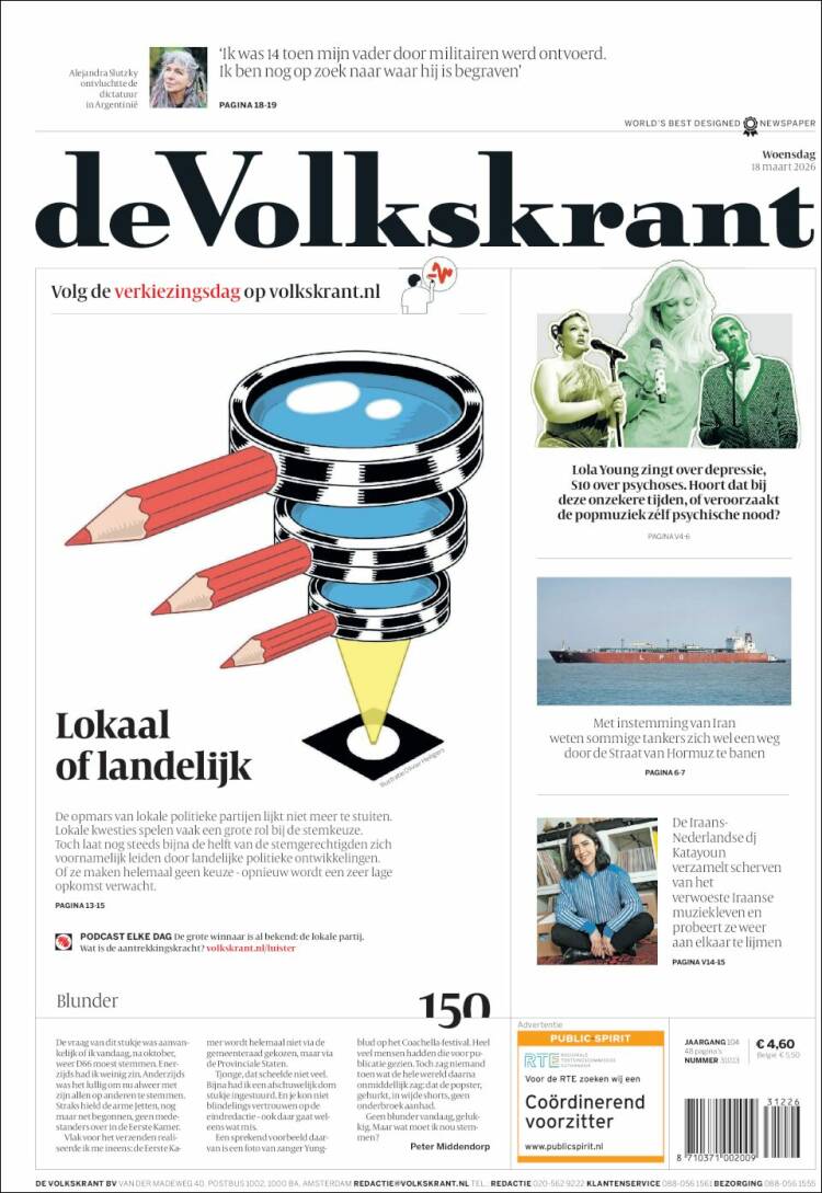 Portada de De Volkskrant (Pa&iacute;ses Bajos)